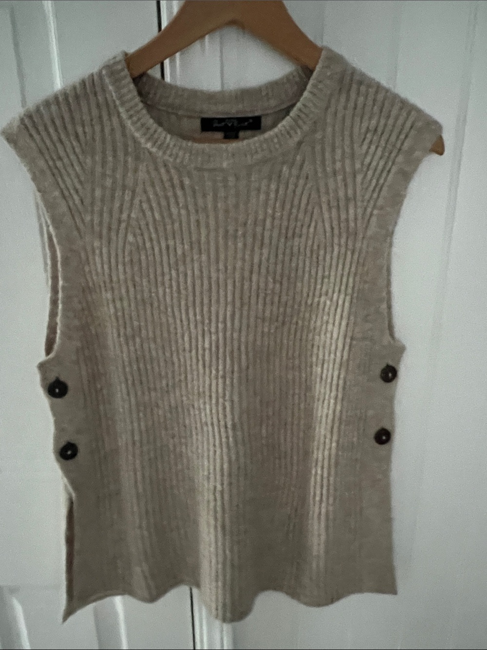 Velvet Heart Beige Ribbed Sleeveless Knit Vest with Side Buttons